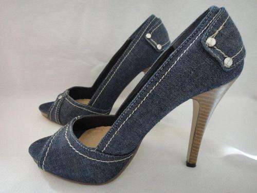 Denim Peep-Toe High Heel Shoes