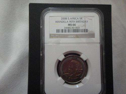 2008 Mandela 90th Birthday R5 Coin (MS66)
