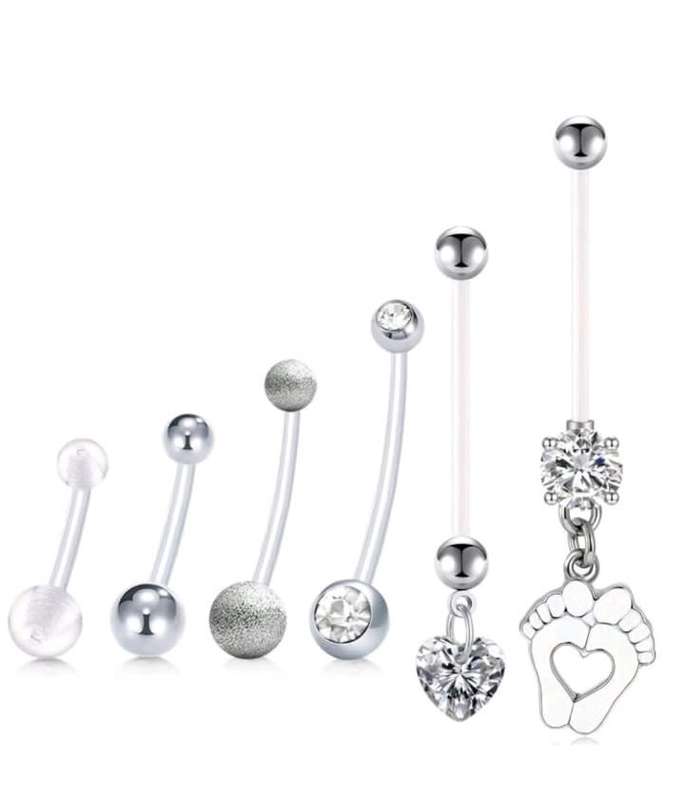 5-Piece `Radiant Bump` Pregnancy Belly Ring Set - White (Available in white/blue/pink)