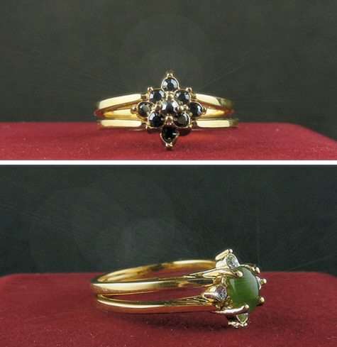 14KT GOLD HGE REVERSIBLE JADE & HEMATITE RING, SZ 7