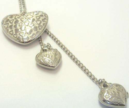 Tri-Heart Rhodium Plated Pendant Necklace