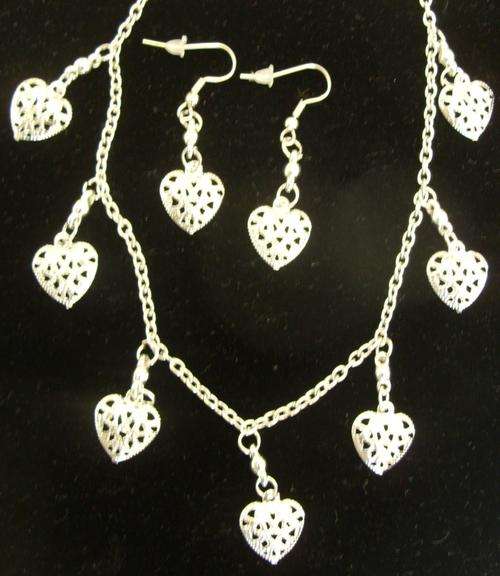 Openwork Heart Necklace and Earring Set