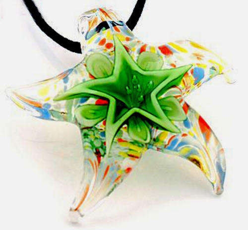 STUNNING!! GREEN STARFISH MURANO LAMPWORK PENDANT