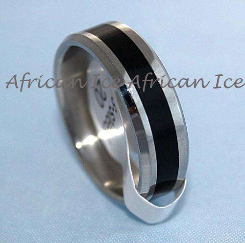 MENS BLACK BANDED STAINLESS STEEL RING