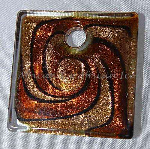 MURANO GLASS GOLD AND COPPER SQUARE PENDANT 40 X 40 X 8MM