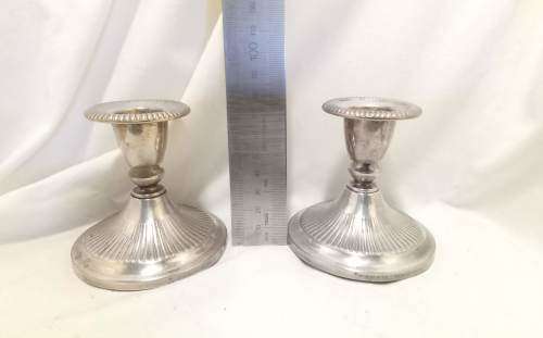 Pair silver plated short candle sticks