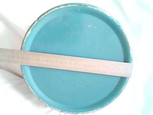 Vintage blue and white striped cake tin