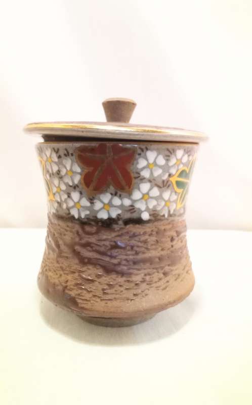Two Exquisite vintage Japanese Kutani Yaki lidded jars with resist and cloisonne style glaze