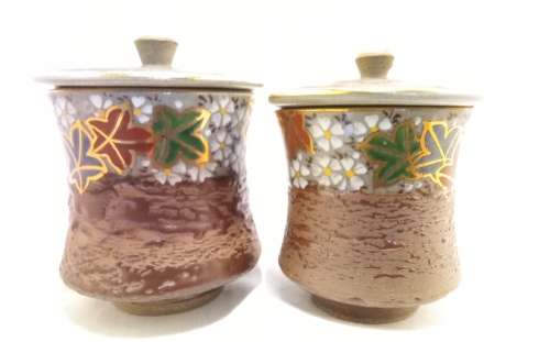 Two Exquisite vintage Japanese Kutani Yaki lidded jars with resist and cloisonne style glaze