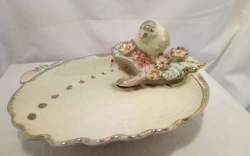 Gorgeous vintage Balboa Giulio Italian fine ceramic abalone shell with little bird