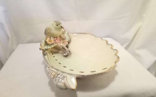 Gorgeous vintage Balboa Giulio Italian fine ceramic abalone shell with little bird