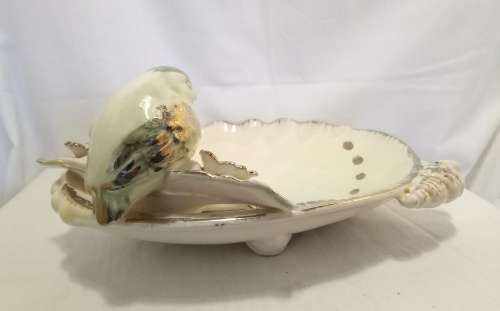 Gorgeous vintage Balboa Giulio Italian fine ceramic abalone shell with little bird