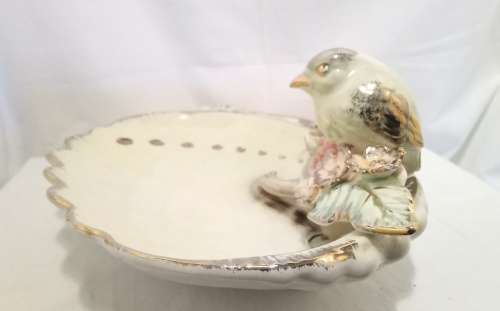 Gorgeous vintage Balboa Giulio Italian fine ceramic abalone shell with little bird
