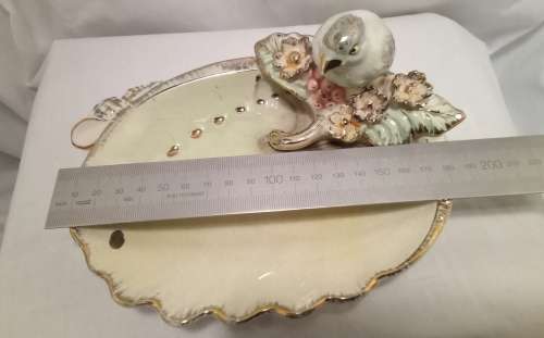 Gorgeous vintage Balboa Giulio Italian fine ceramic abalone shell with little bird