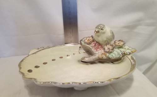 Gorgeous vintage Balboa Giulio Italian fine ceramic abalone shell with little bird