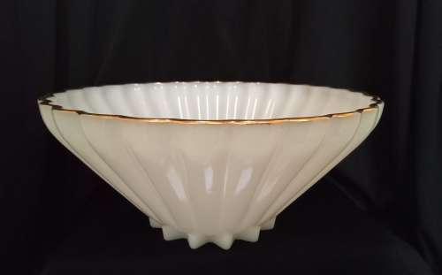 Gorgeous vintage large milk glass bowl with gold trim