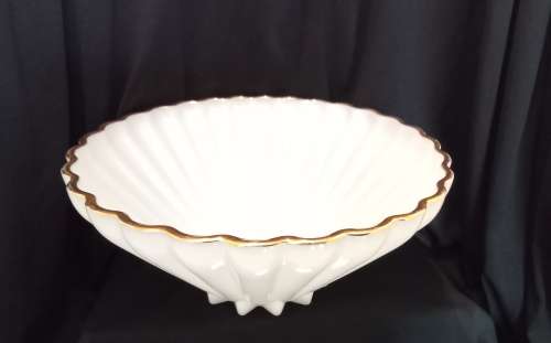 Gorgeous vintage large milk glass bowl with gold trim