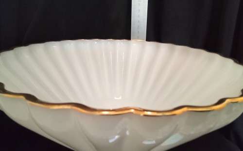 Gorgeous vintage large milk glass bowl with gold trim