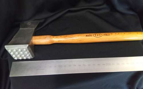 Vintage meat tenderizer/mallet with hatchet and wooden handle - Made in Italy