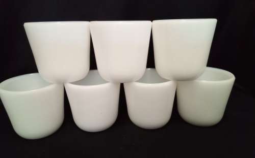 Beautiful little vintage milk glass egg cups - 7 in total