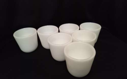 Beautiful little vintage milk glass egg cups - 7 in total