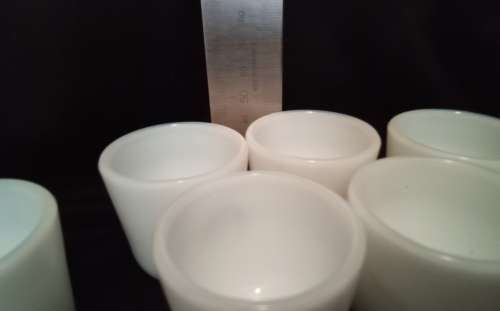 Beautiful little vintage milk glass egg cups - 7 in total