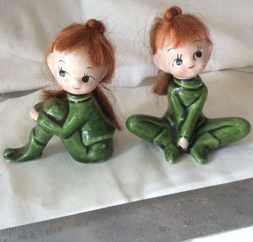 Cutest Vintage Napco green Pixies pair