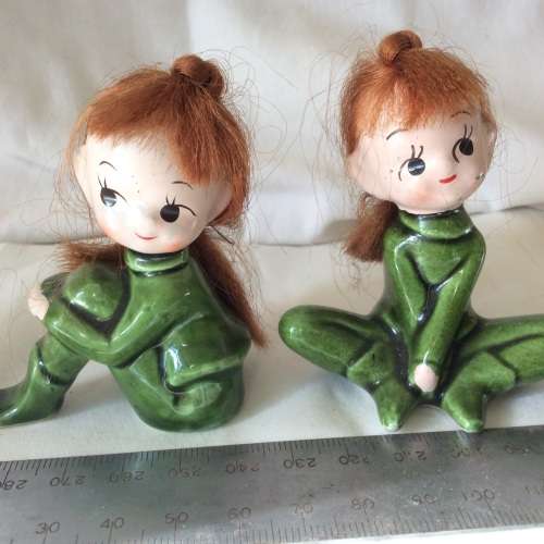 Cutest Vintage Napco green Pixies pair