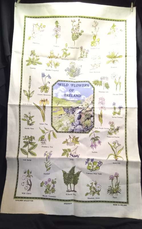Vintage dish cloth `Wild flowers of Ireland`