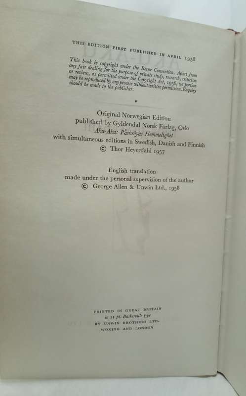 AKU AKU Thor Heyerdahl 1st Edition 1958 Easter Island