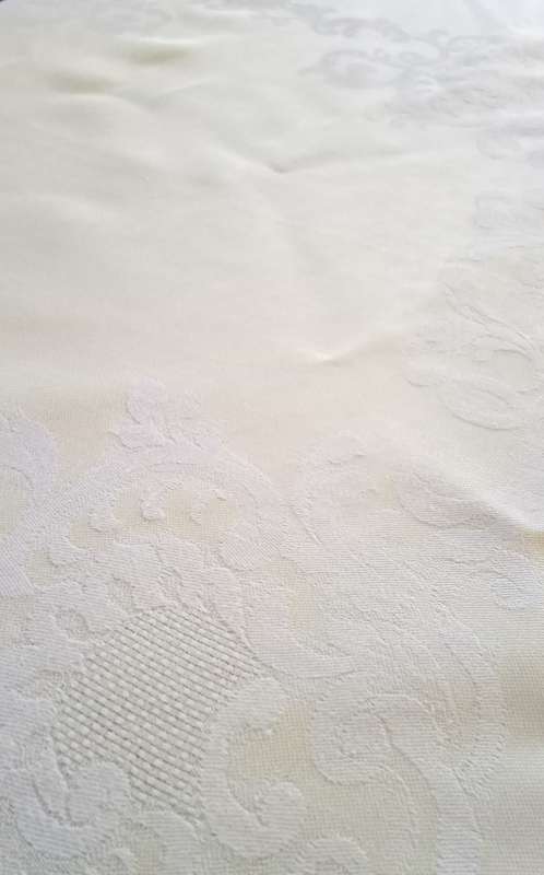 Vintage Damask tablecloth white on cream/light yellow