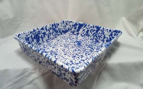 Lovely square enamel splatterware dish in excellent condition