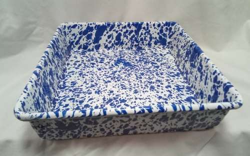 Lovely square enamel splatterware dish in excellent condition