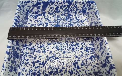 Lovely square enamel splatterware dish in excellent condition