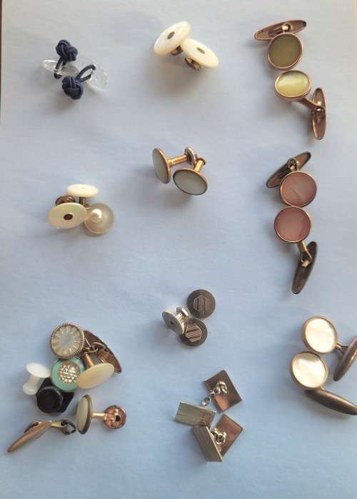 Vintage `Studs` cuff-link holder with contents