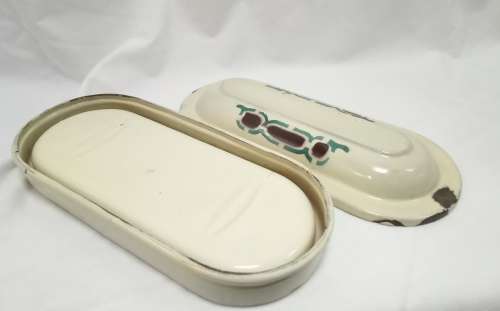 Beautiful Vintage Enamel bathroom set - unusual geometric design