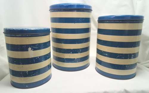 Three lovely Vintage Blue striped tins