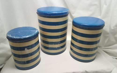 Three lovely Vintage Blue striped tins