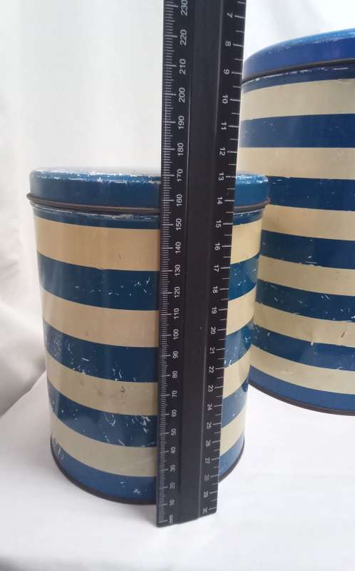 Three lovely Vintage Blue striped tins