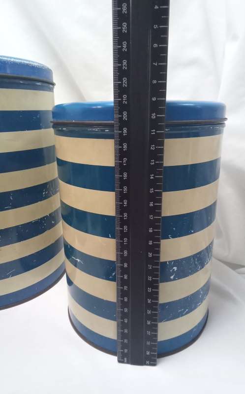 Three lovely Vintage Blue striped tins