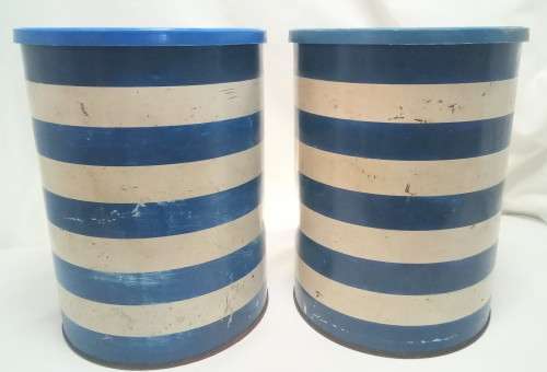 Two Vintage Blue striped tins