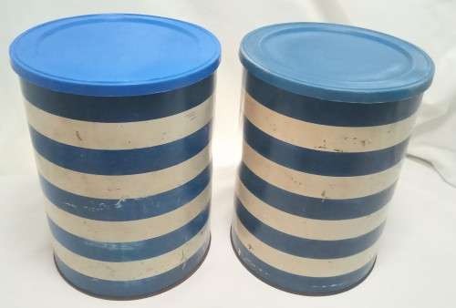 Two Vintage Blue striped tins