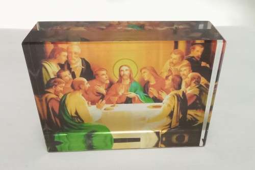 Lovely vintage thick glass laminated picture of The last supper