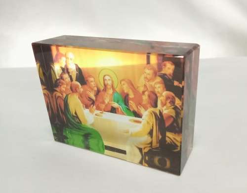 Lovely vintage thick glass laminated picture of The last supper