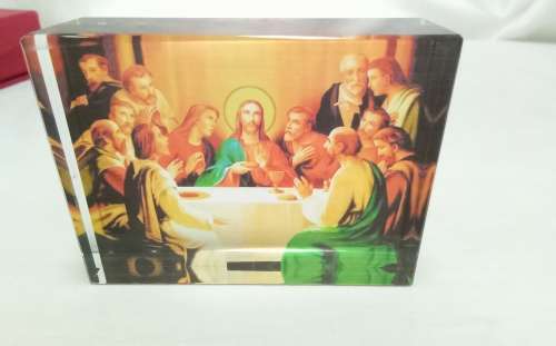 Lovely vintage thick glass laminated picture of The last supper