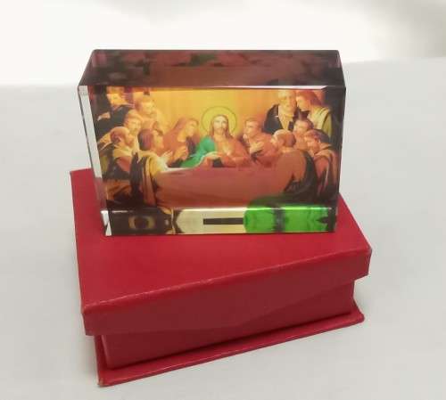 Lovely vintage thick glass laminated picture of The last supper