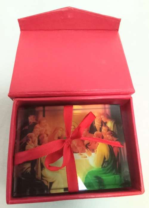 Lovely vintage thick glass laminated picture of The last supper