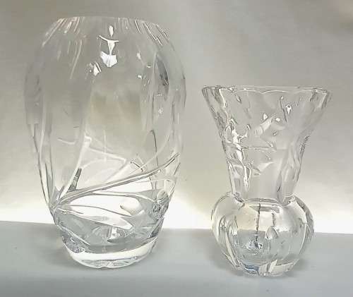 Two small crystal cut glass vases