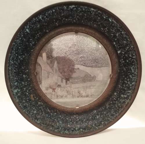Lovely Vintage brass plate with foil art picture