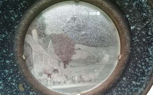 Lovely Vintage brass plate with foil art picture